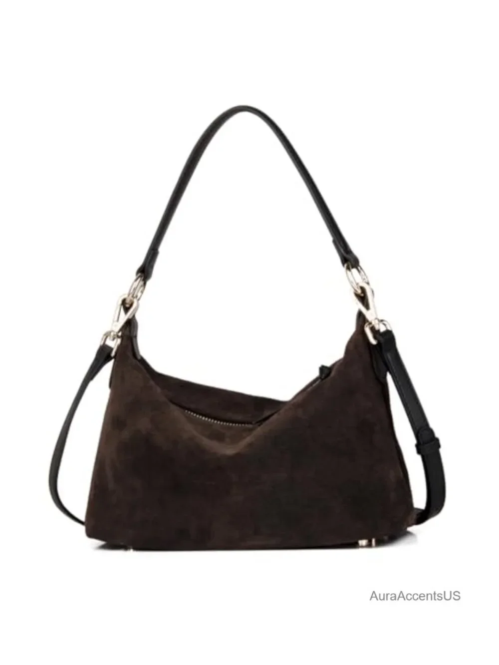 Slouchy Cowhide Suede Crescent Hobo Shoulder Bag Hand-Stitched
